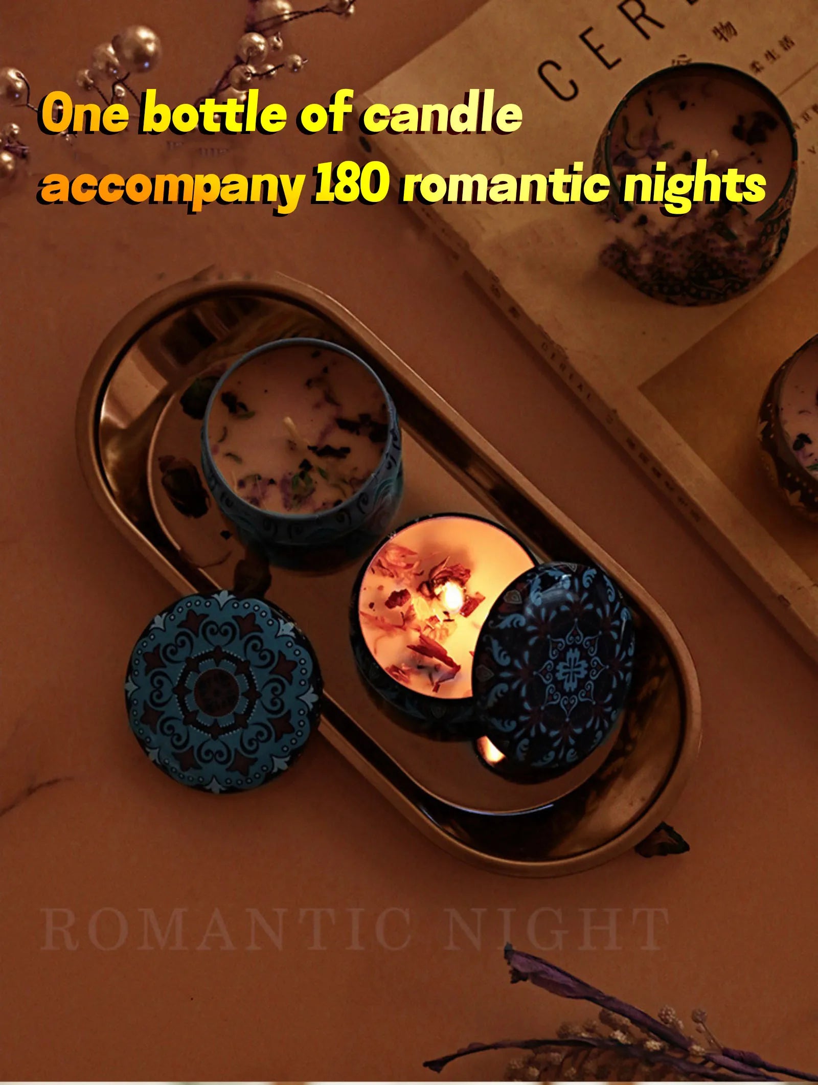 Relaxing Soy Wax Candle – Aromatherapy Jar with Rose & Lavender Flowers