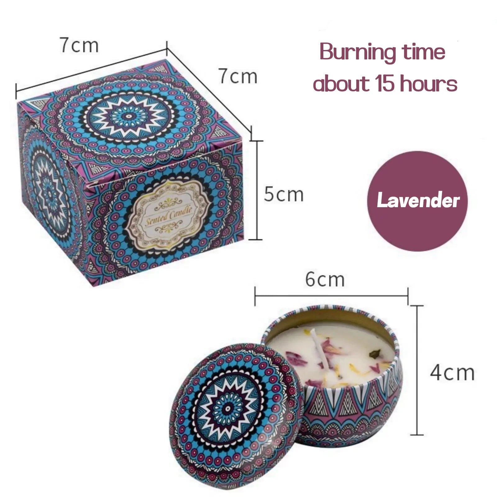 Relaxing Soy Wax Candle – Aromatherapy Jar with Rose & Lavender Flowers