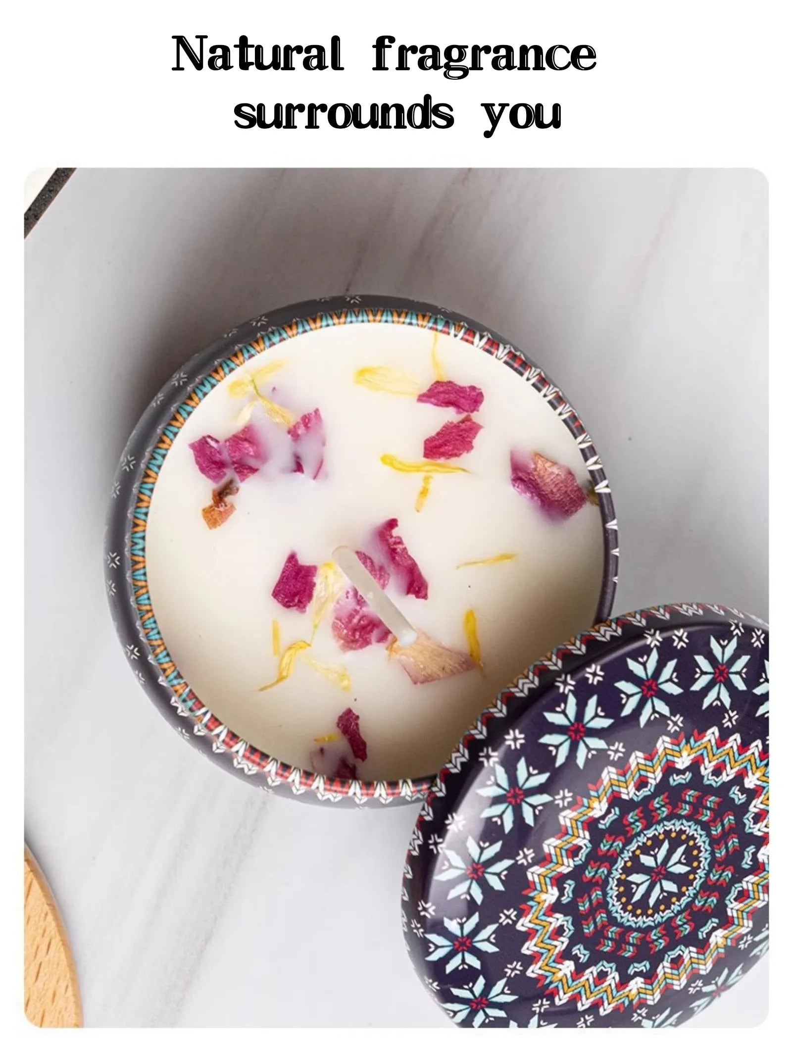 Relaxing Soy Wax Candle – Aromatherapy Jar with Rose & Lavender Flowers