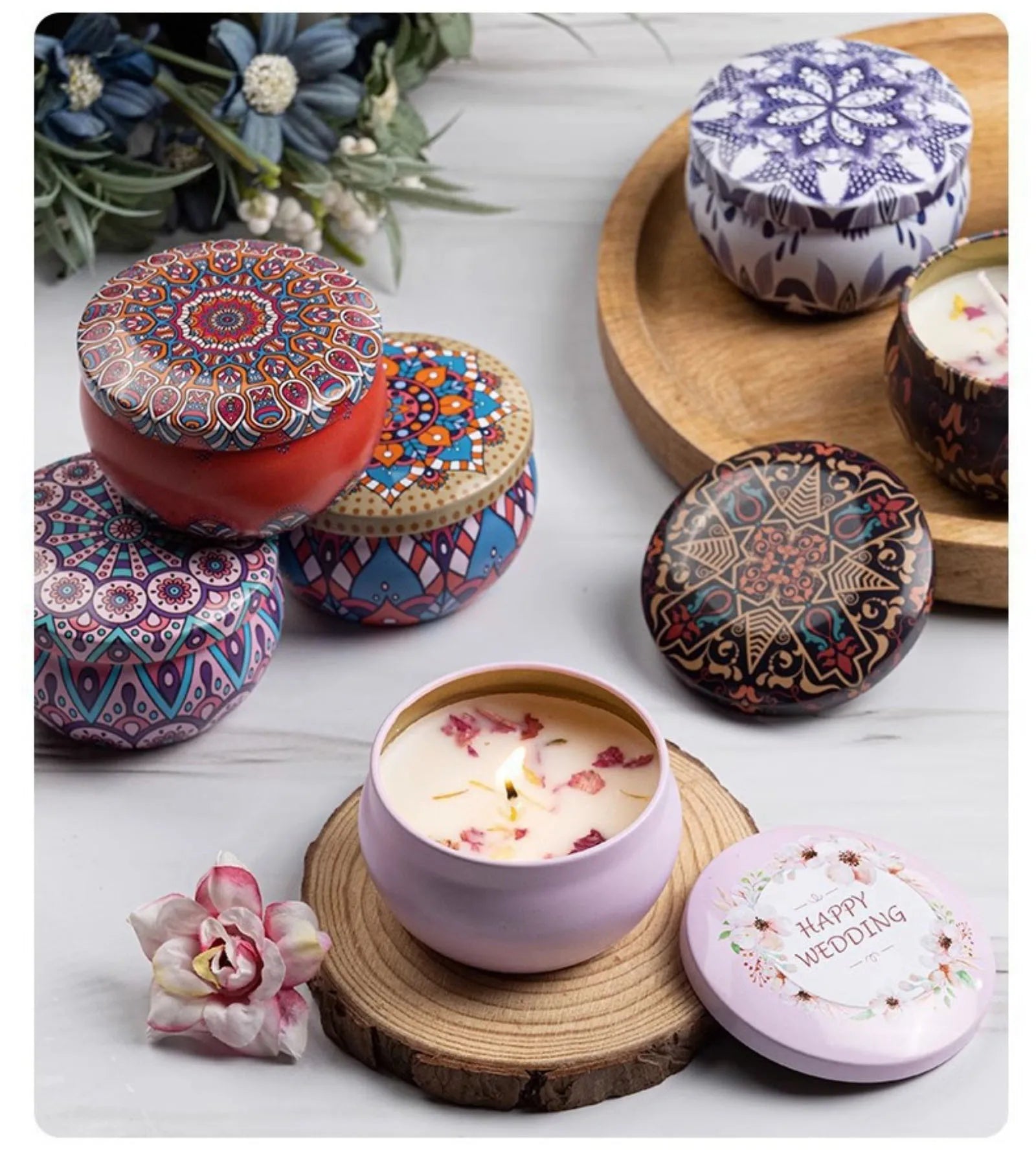 Relaxing Soy Wax Candle – Aromatherapy Jar with Rose & Lavender Flowers