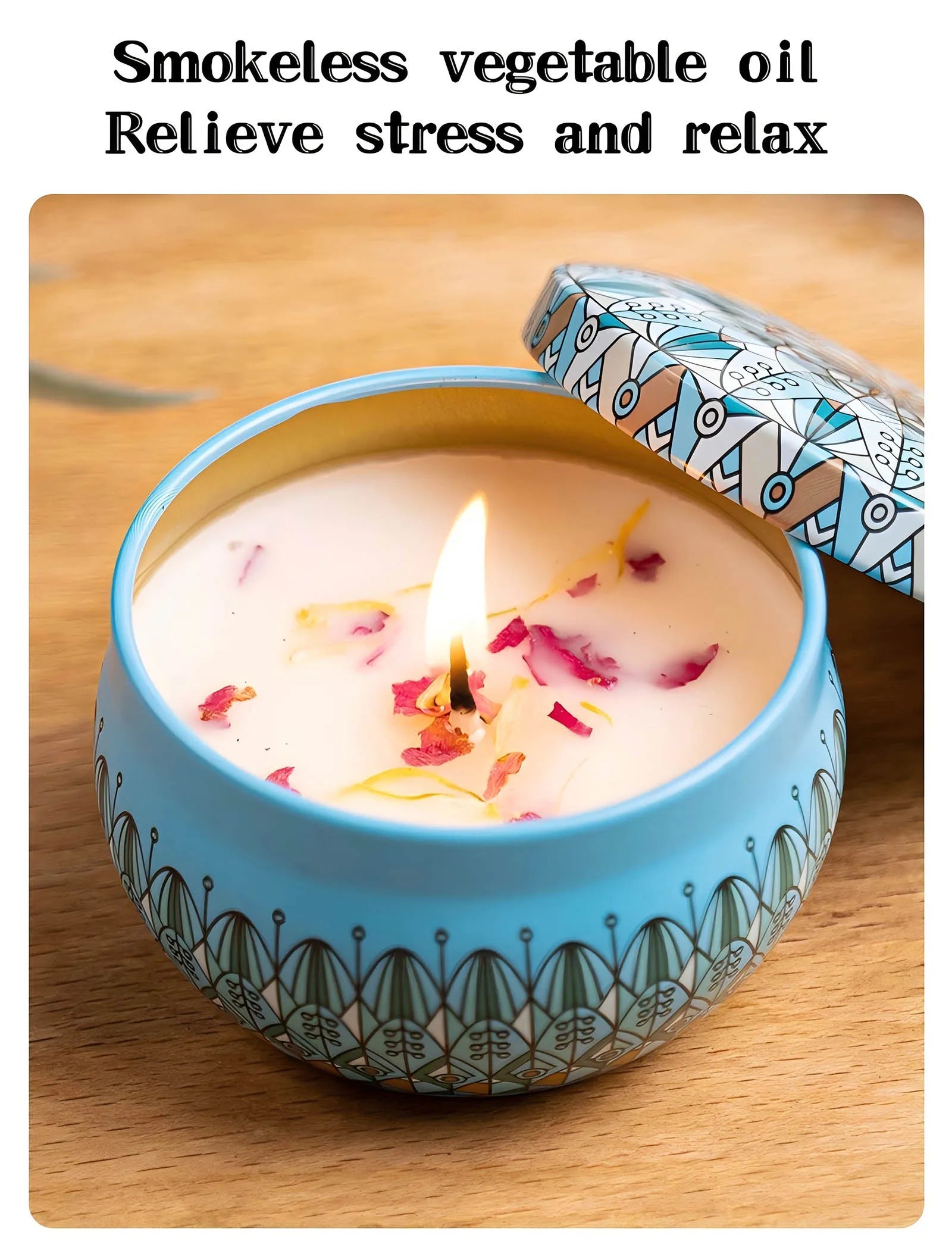 Relaxing Soy Wax Candle – Aromatherapy Jar with Rose & Lavender Flowers