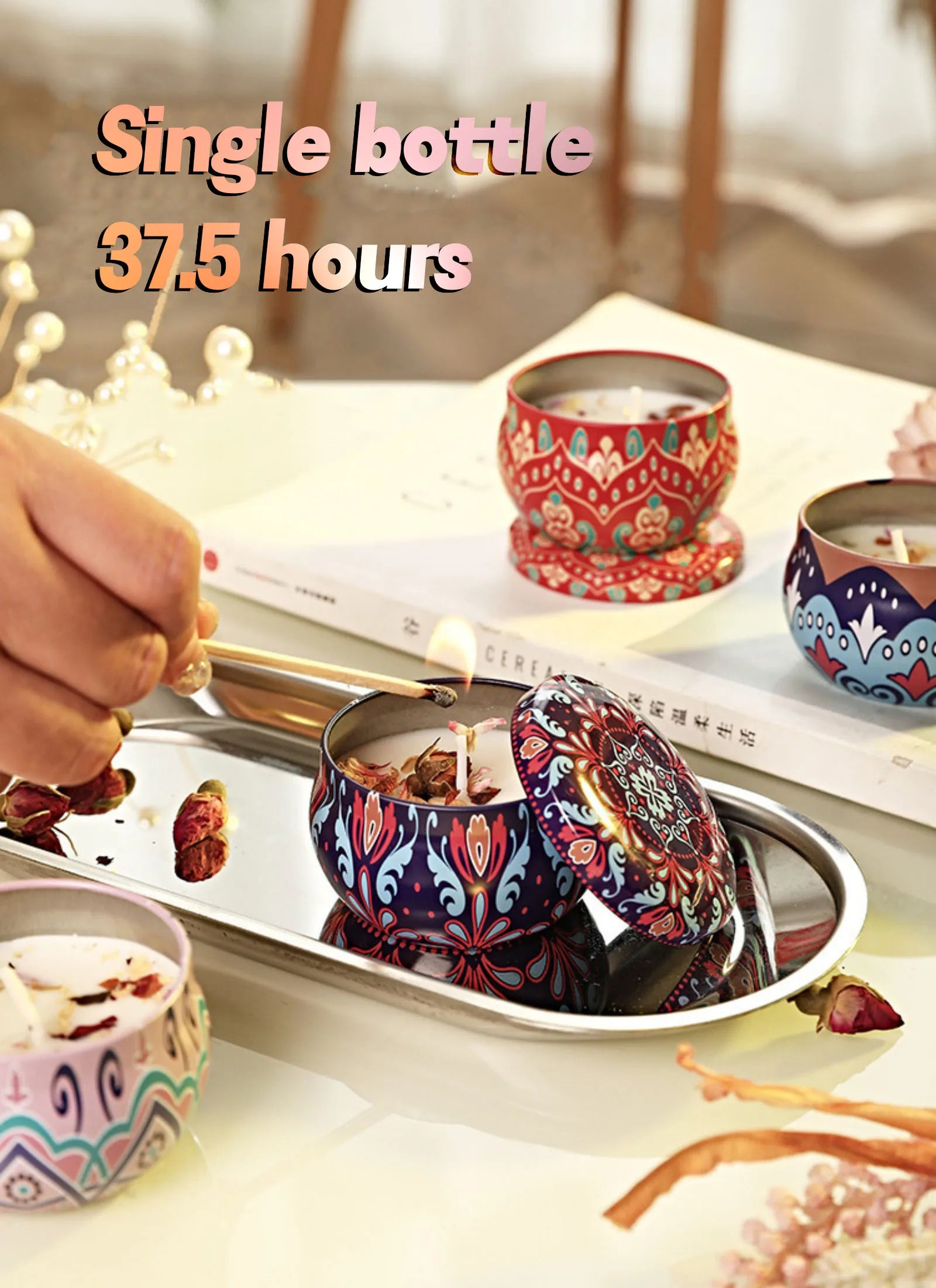 Relaxing Soy Wax Candle – Aromatherapy Jar with Rose & Lavender Flowers