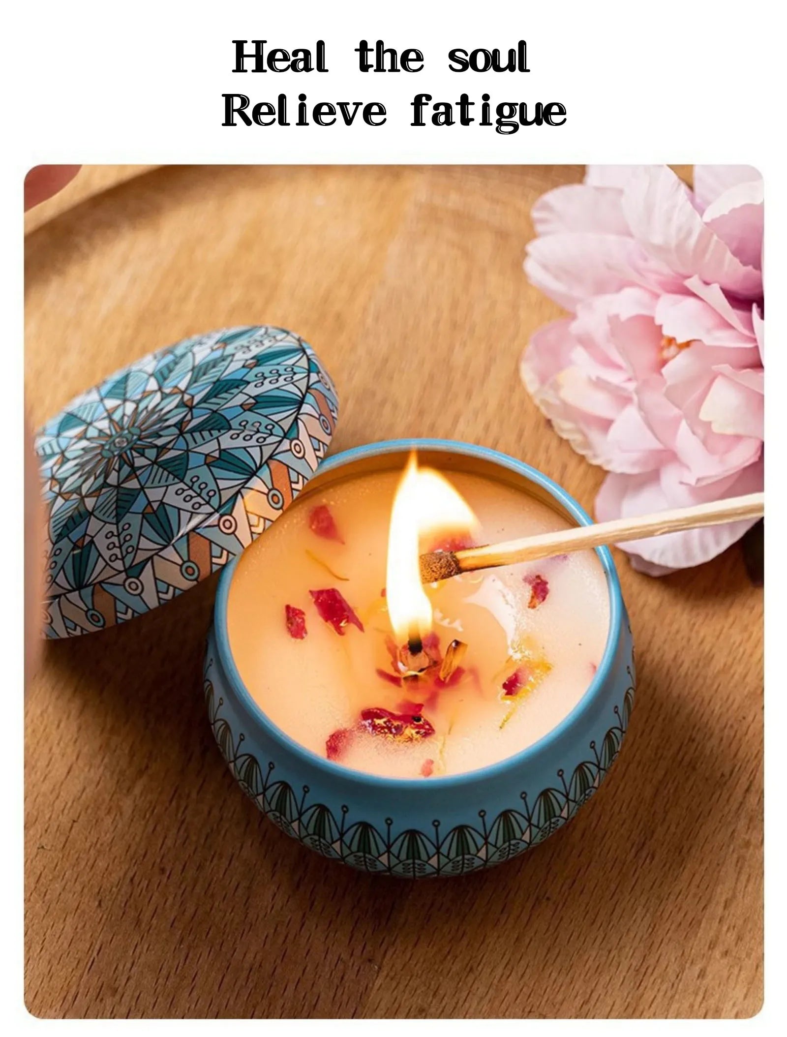 Relaxing Soy Wax Candle – Aromatherapy Jar with Rose & Lavender Flowers