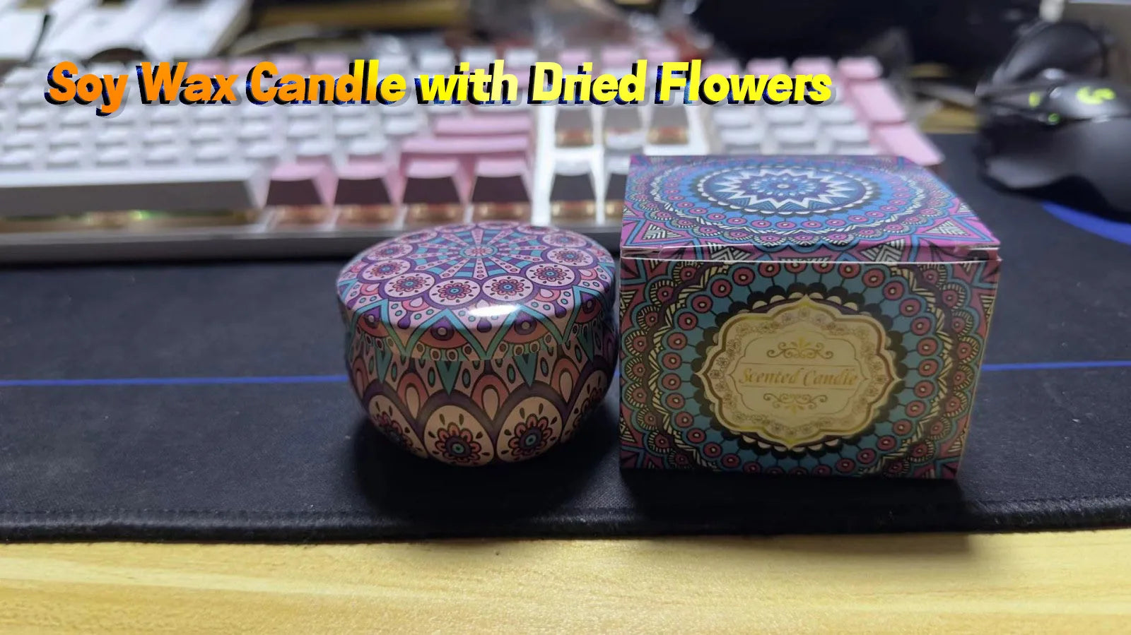 Relaxing Soy Wax Candle – Aromatherapy Jar with Rose & Lavender Flowers