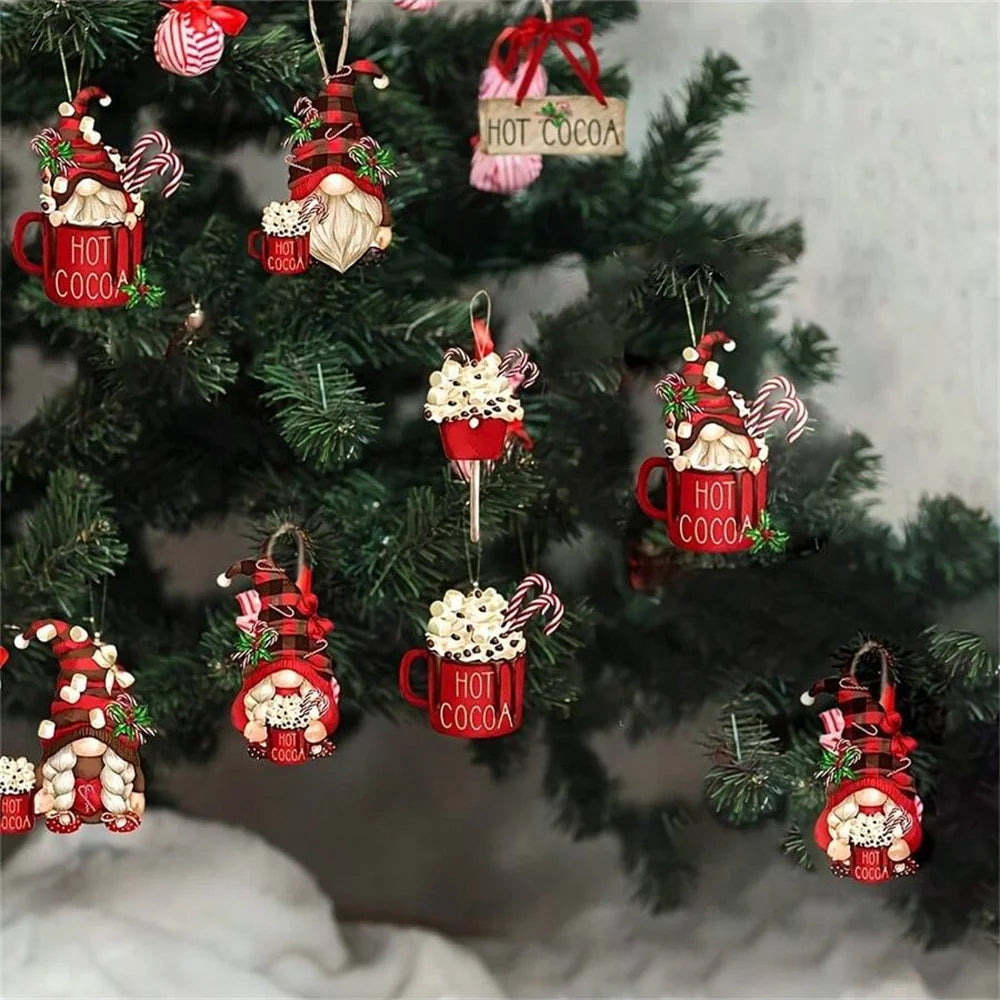 8pcs Gnome Ice Cream Ornaments – Festive Christmas Tree Hanging Decor