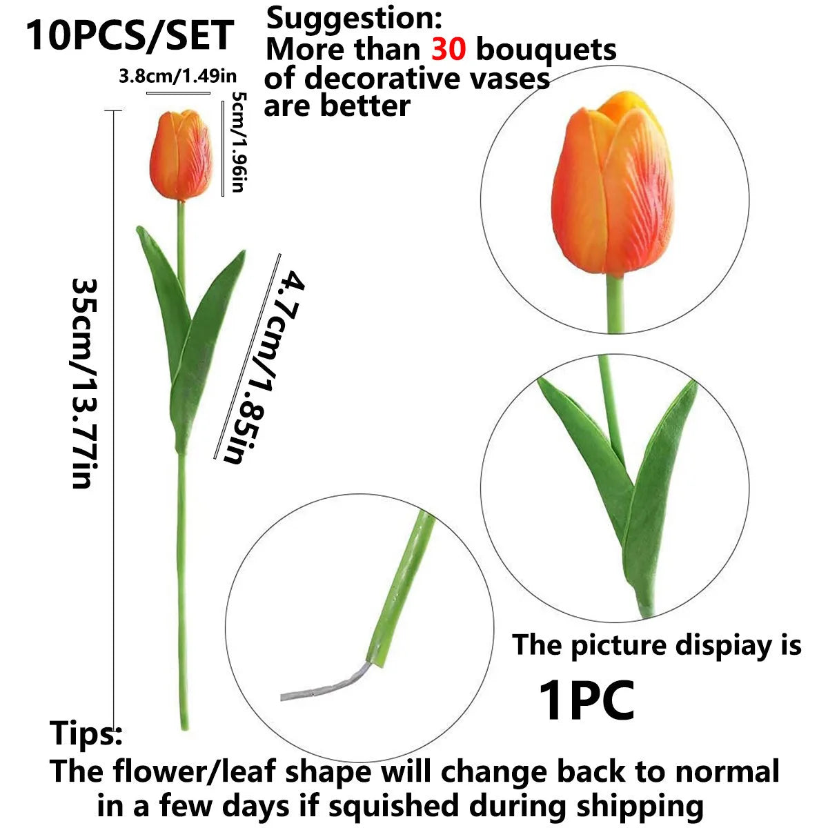 Artificial Tulip Bouquet – 10pcs Real Touch Faux Flowers for Home & Events