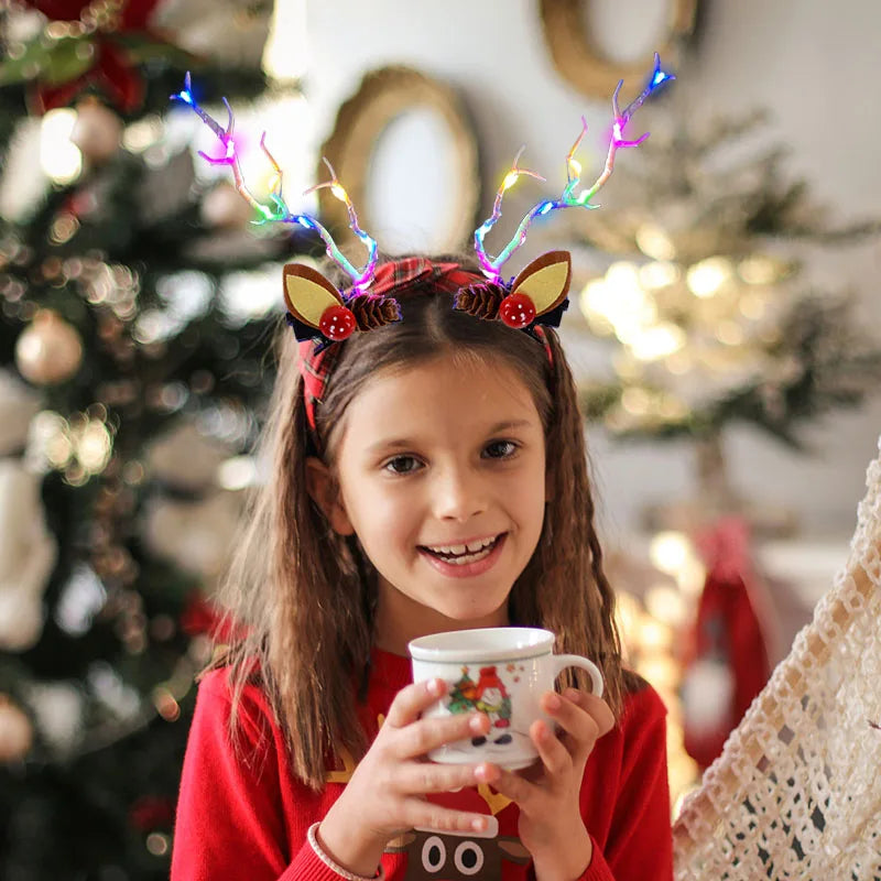 LED Elk Horn Headband – Festive Christmas Headwear for Girls & Women