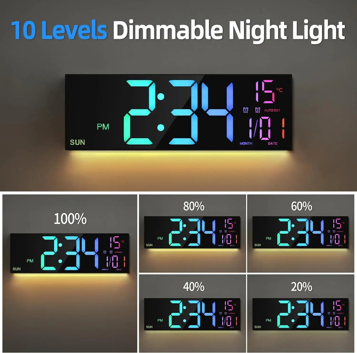 Big LED Display Alarm Clock – 16.2" Digital Wall Clock with Remote