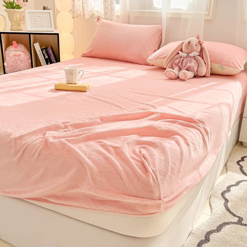 Warm Plush Velvet Mattress Cover – Thickened Winter Fitted Bed Sheet, Multiple Sizes