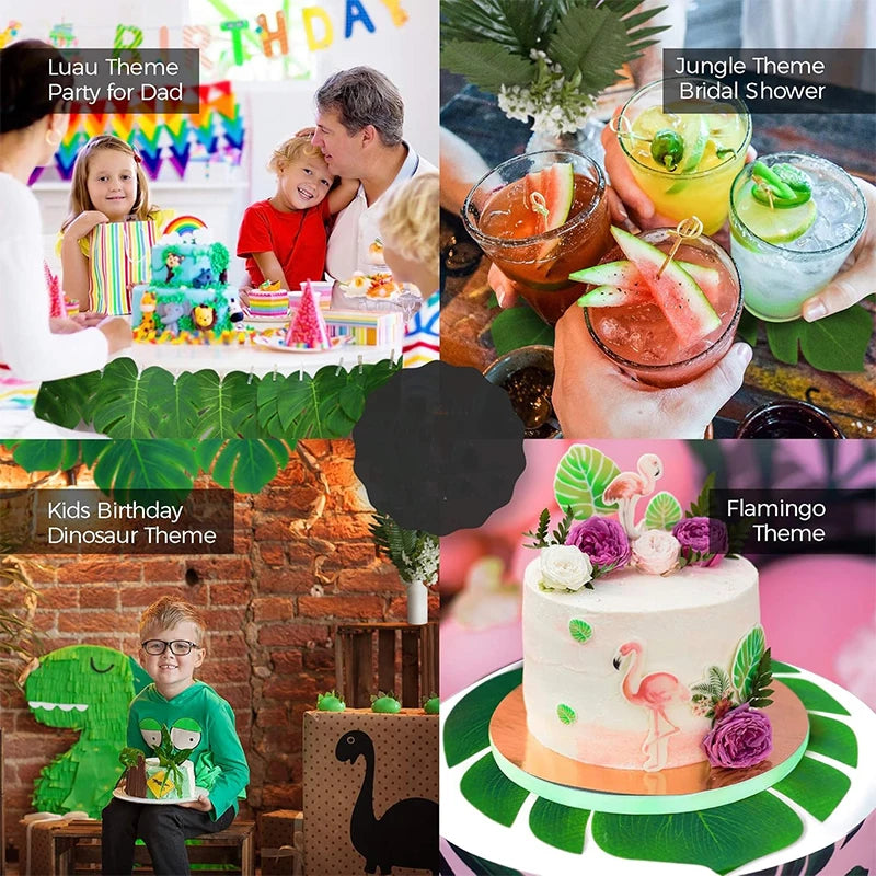 6/12pcs Artificial Palm Leaves – Green Silk Turtle Leaves for Party Decor