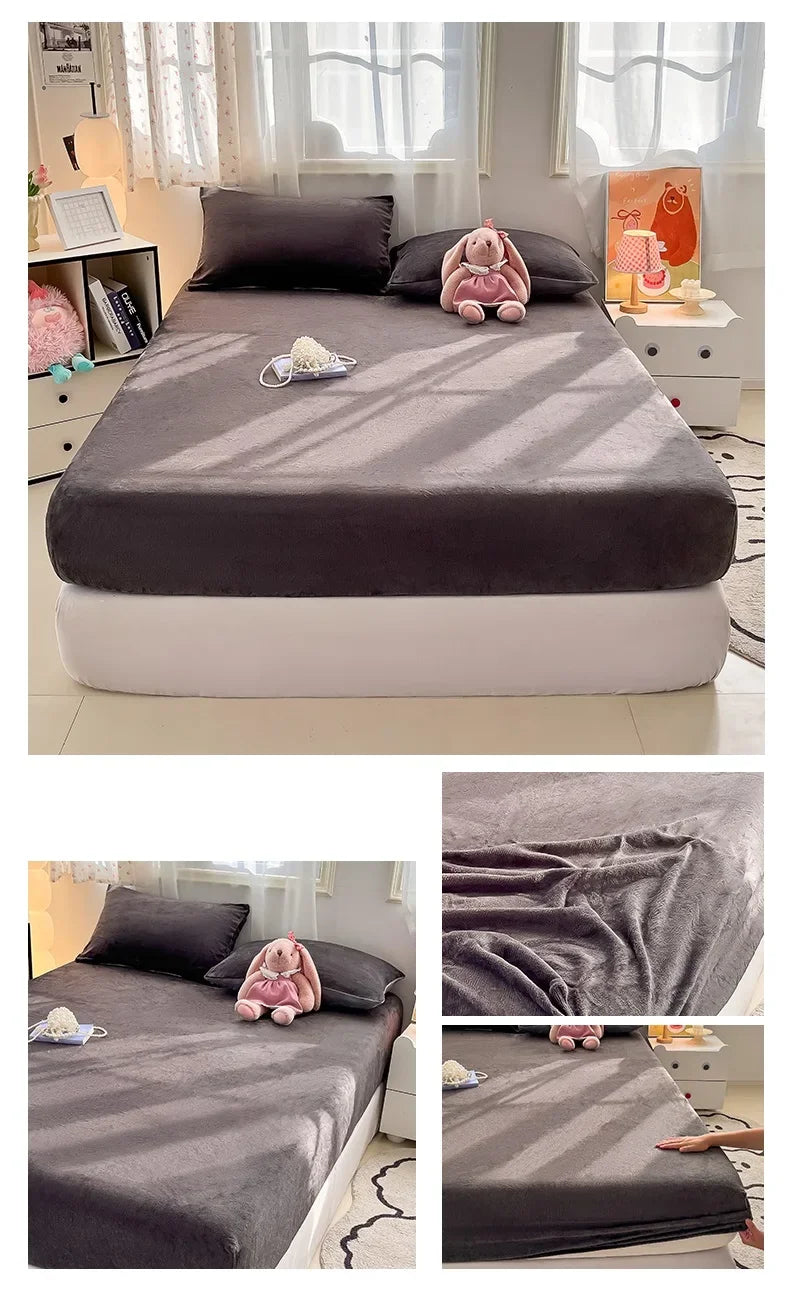 Warm Plush Velvet Mattress Cover – Thickened Winter Fitted Bed Sheet, Multiple Sizes