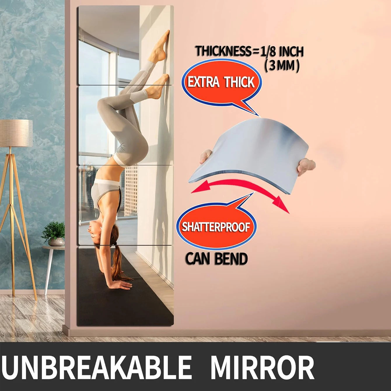 Frameless Acrylic Mirror Sheets – 4pcs Self-Adhesive Tiles for Bedroom & Gym