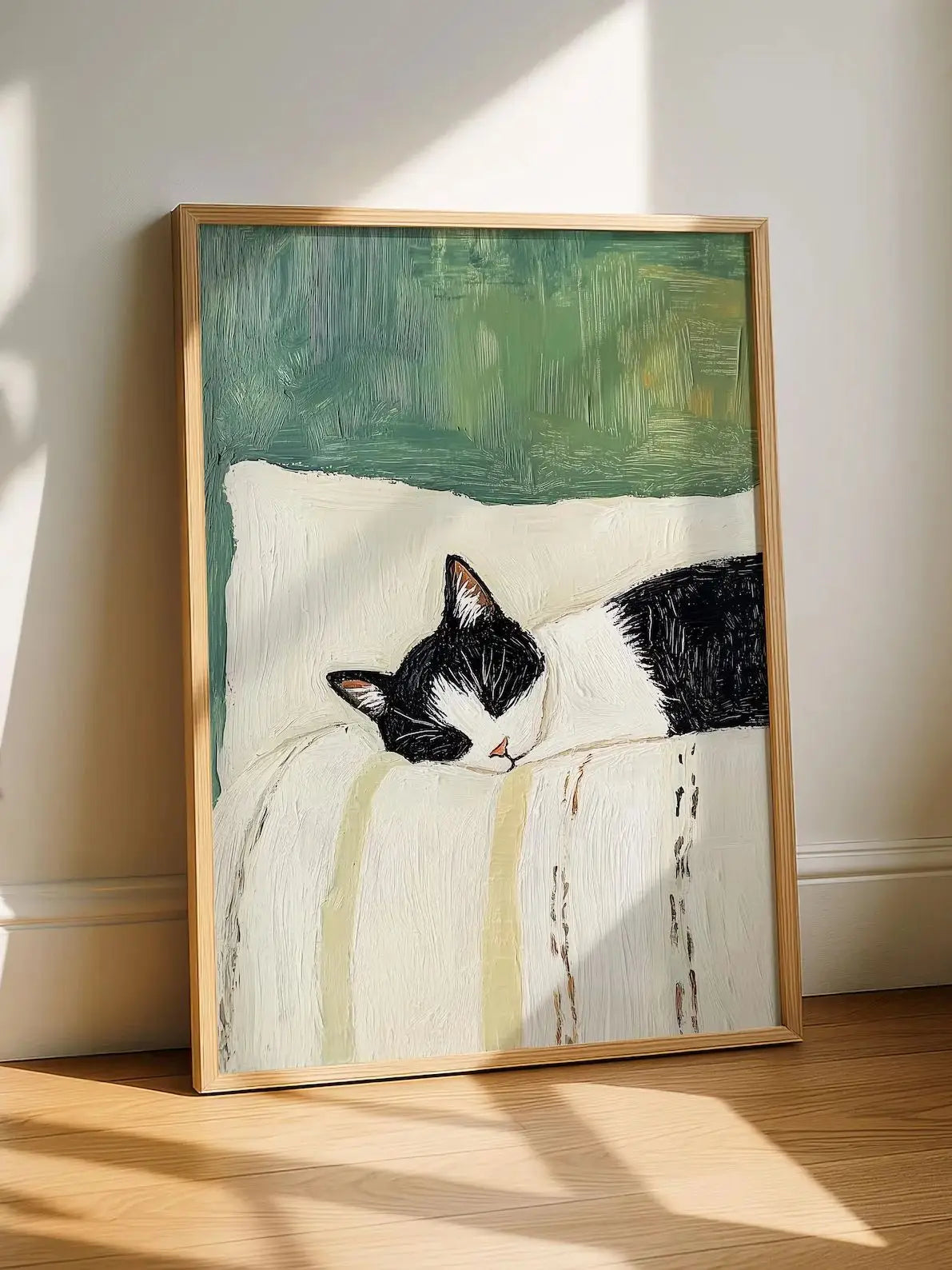 Modern Cat Wall Art Print – Black & White Tuxedo Cat Painting