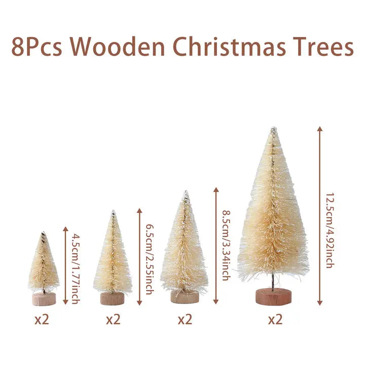 Set of Mini Christmas Trees – Artificial Wooden Pine Table Decorations