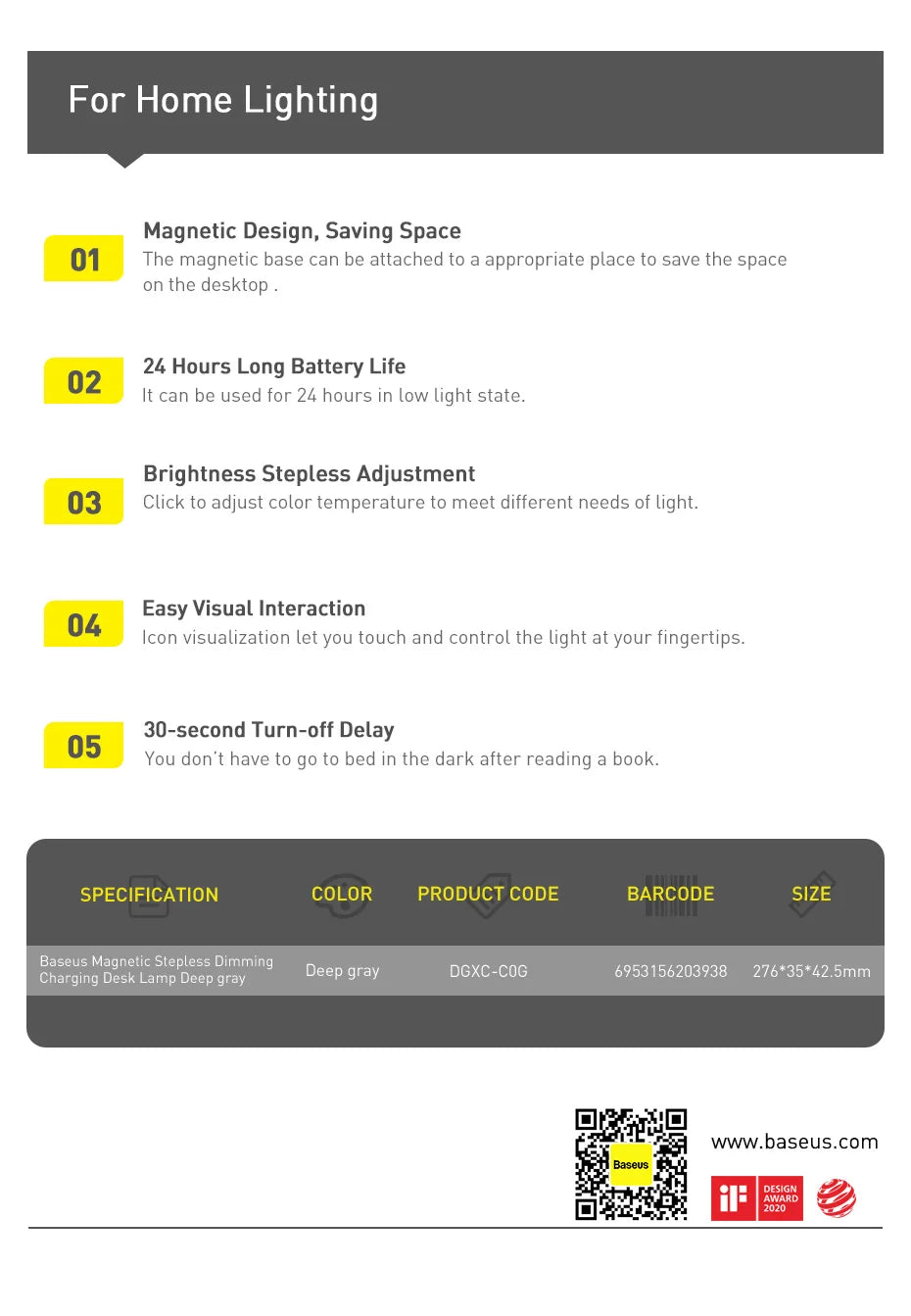 Stepless Dimming LED Table Lamp – Baseus Magnetic Rechargeable Light
