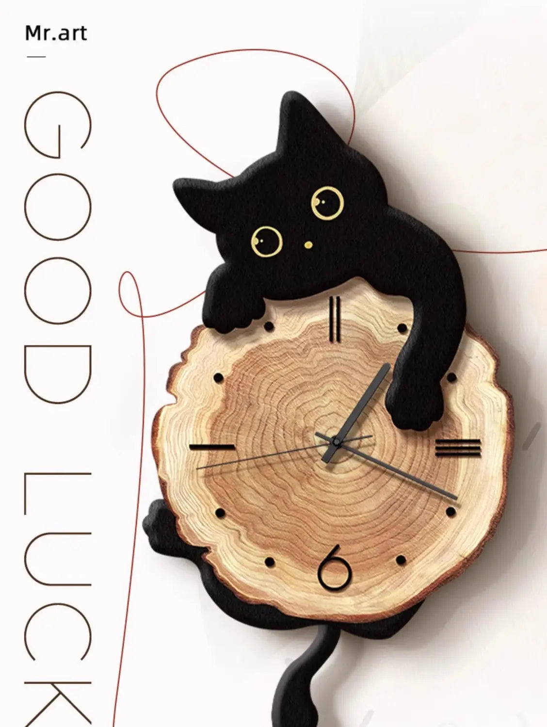 Creative Cat Wall Clock – Cartoon Silent Quartz Swing Tail Clock Decoration