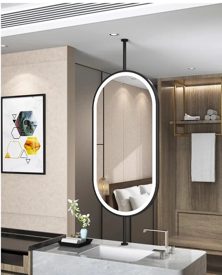 Ceiling Oval Hanging Mirror – Modern LED Vanity Mirror for Bathroom & Home