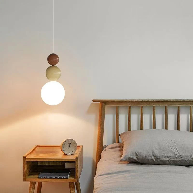 Wood and Stone Pendant Light – Small Ceiling Lamp for Home Decoration