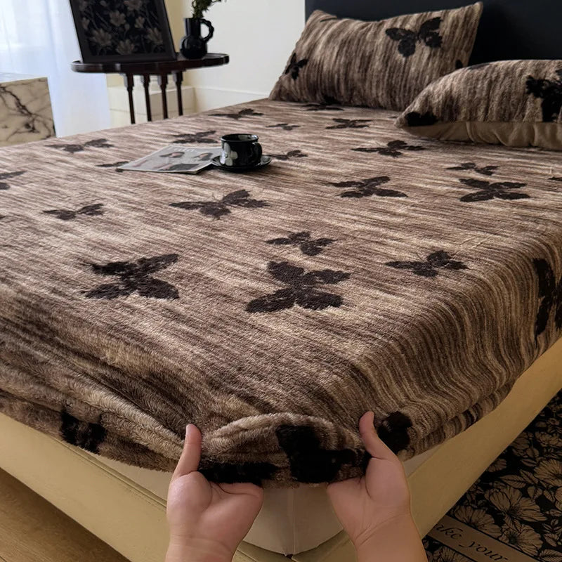 Warm Faux Rabbit Fur Fitted Sheet – Non-Slip Thick Mattress Cover with Elastic Band
