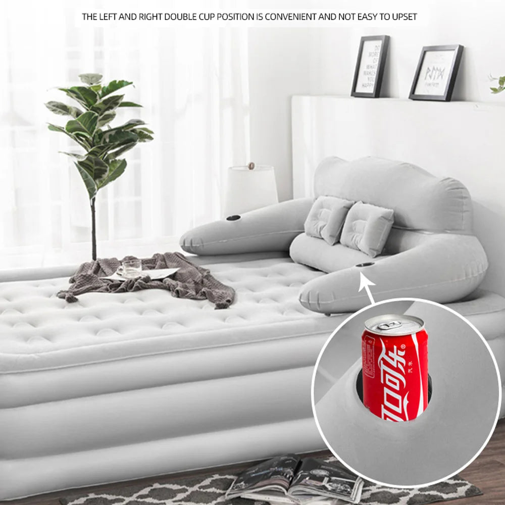 150×203cm Inflatable Bed – Built-in Pump & Detachable Backrest for Camping