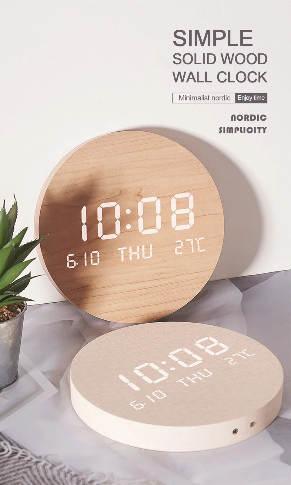 LED Digital Wall Clock – Time, Date & Temperature Display for Home