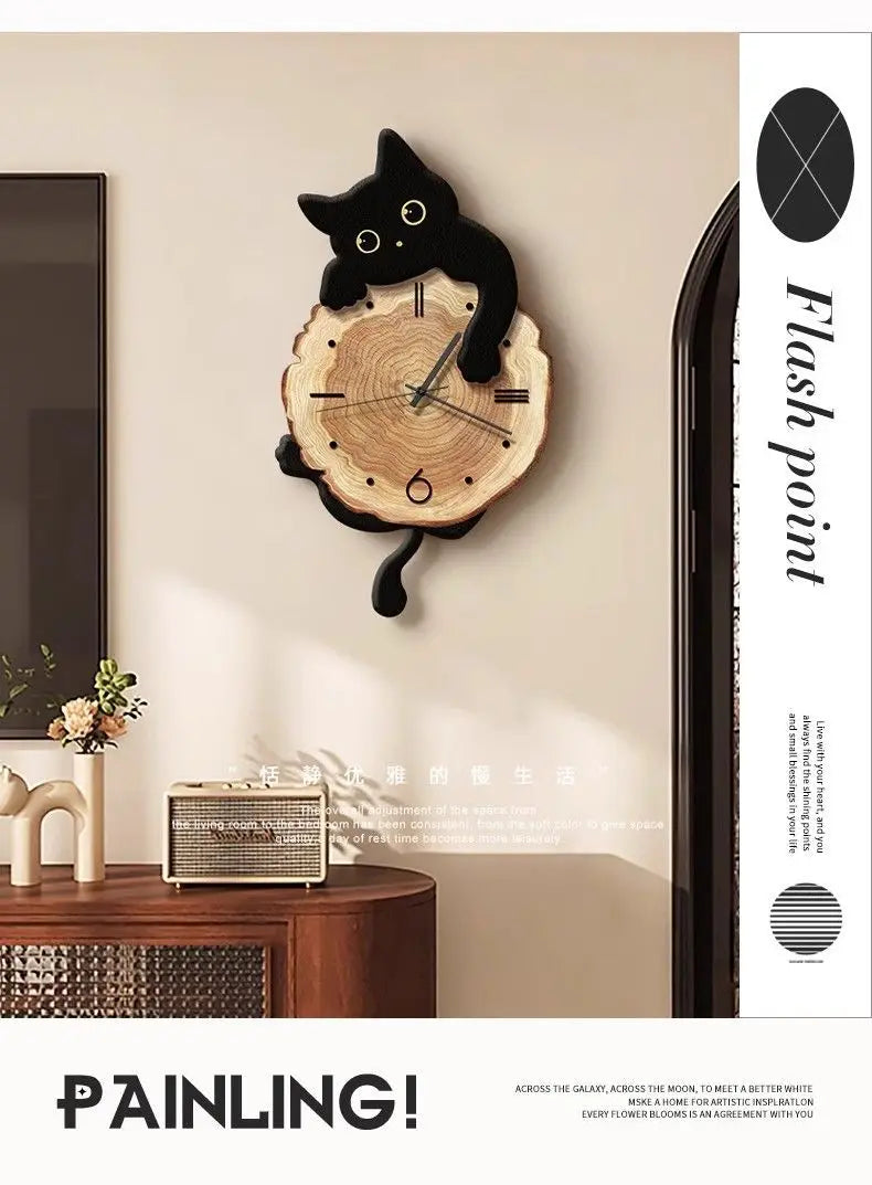 Creative Cat Wall Clock – Cartoon Silent Quartz Swing Tail Clock Decoration