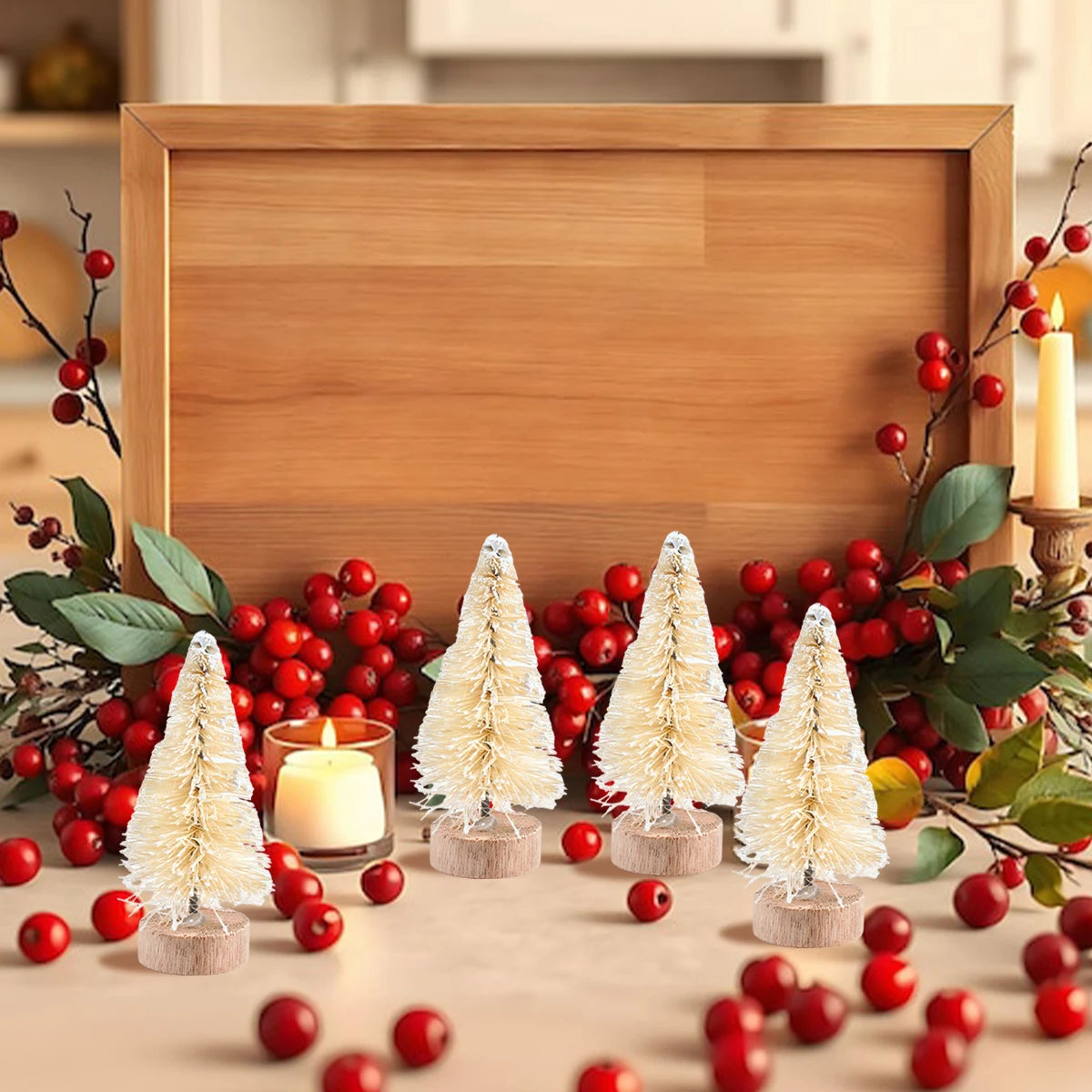 Set of Mini Christmas Trees – Artificial Wooden Pine Table Decorations