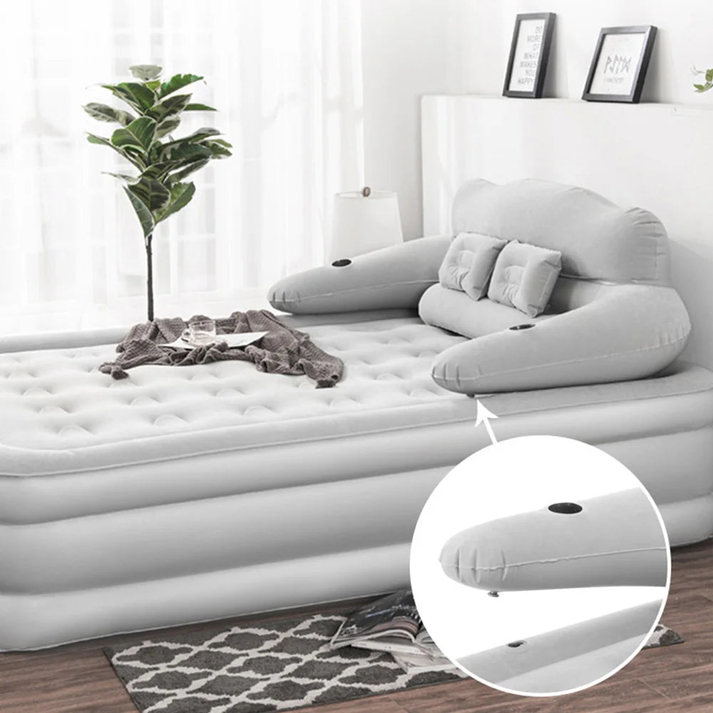 150×203cm Inflatable Bed – Built-in Pump & Detachable Backrest for Camping