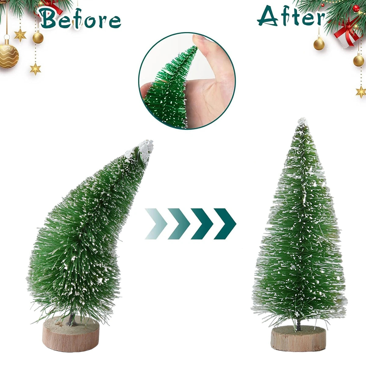 Set of Mini Christmas Trees – Artificial Wooden Pine Table Decorations