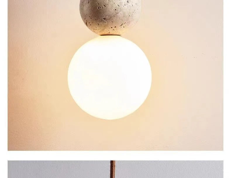Wood and Stone Pendant Light – Small Ceiling Lamp for Home Decoration