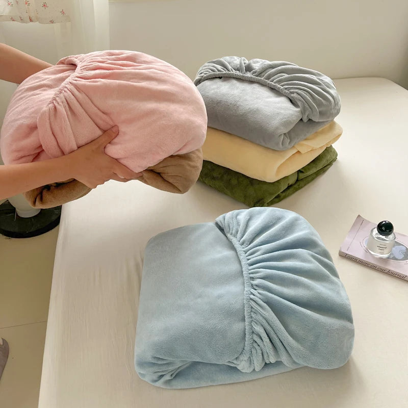 Warm Plush Velvet Mattress Cover – Thickened Winter Fitted Bed Sheet, Multiple Sizes