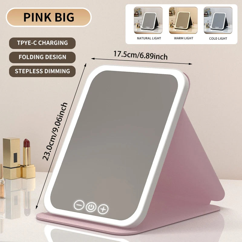 Portable Vanity Mirror – Rechargeable 3-Color LED Light Makeup Mirror