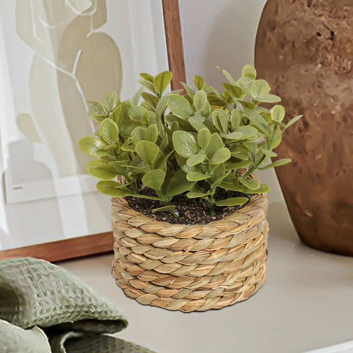 Artificial Eucalyptus Grass – Small Potted Plant for Home Decoration