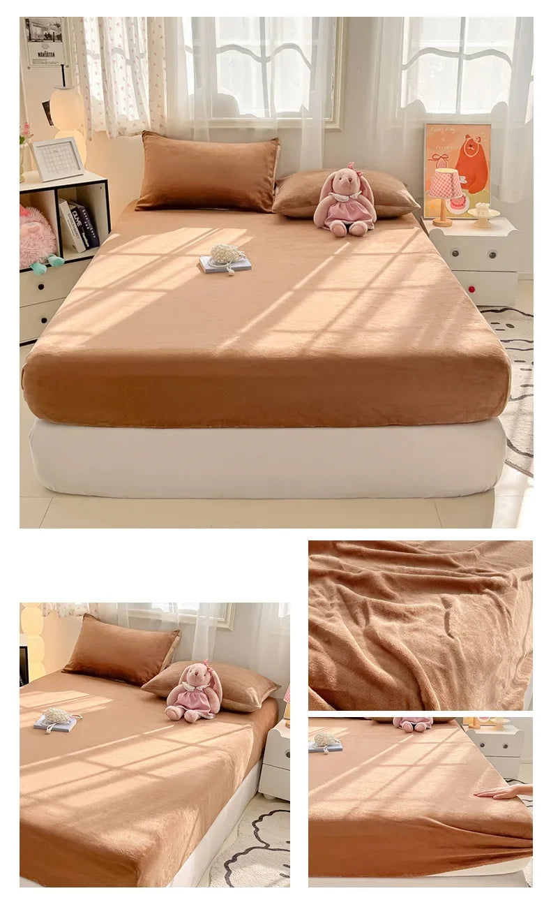 Warm Plush Velvet Mattress Cover – Thickened Winter Fitted Bed Sheet, Multiple Sizes