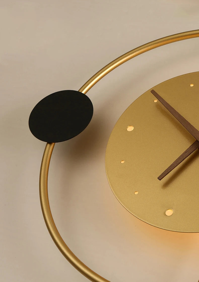Nordic Luxury LED Clock Wall Light – Gold & Black Iron Acrylic Fixture