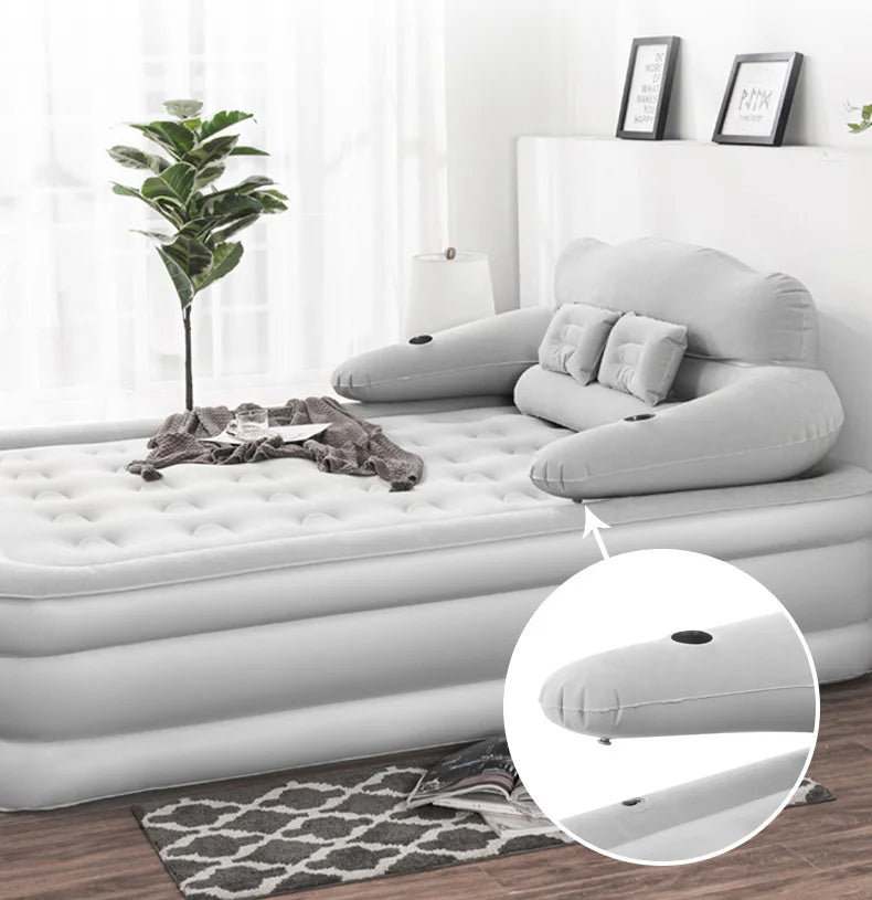 150×203cm Inflatable Bed – Built-in Pump & Detachable Backrest for Camping