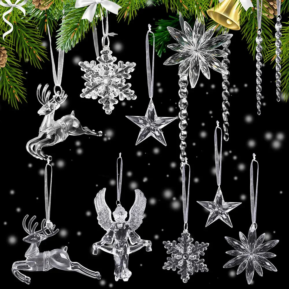 Clear Snowflake Christmas Ornaments – Set of 2 or 6 Hanging Decorations