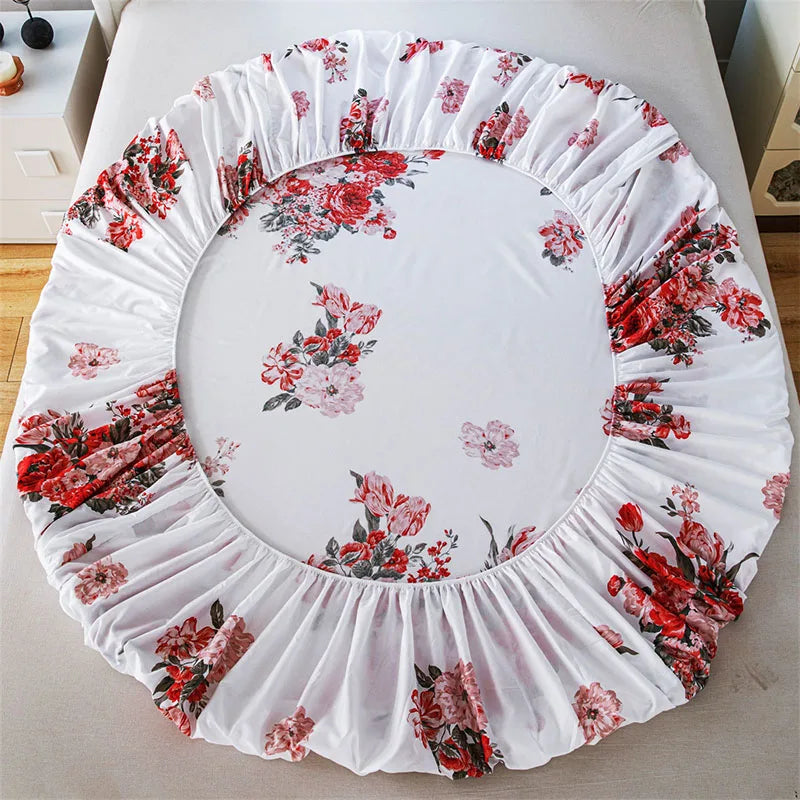 Plant Flower Printed Fitted Sheet – Skin-Friendly Mattress Protector with Deep Pocket (Double/Queen)