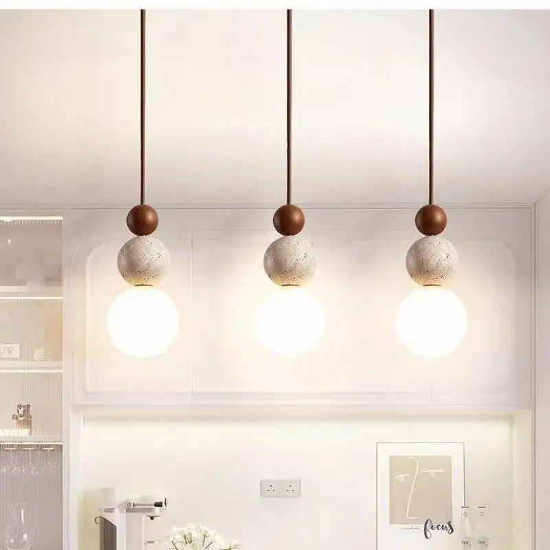 Wood and Stone Pendant Light – Small Ceiling Lamp for Home Decoration