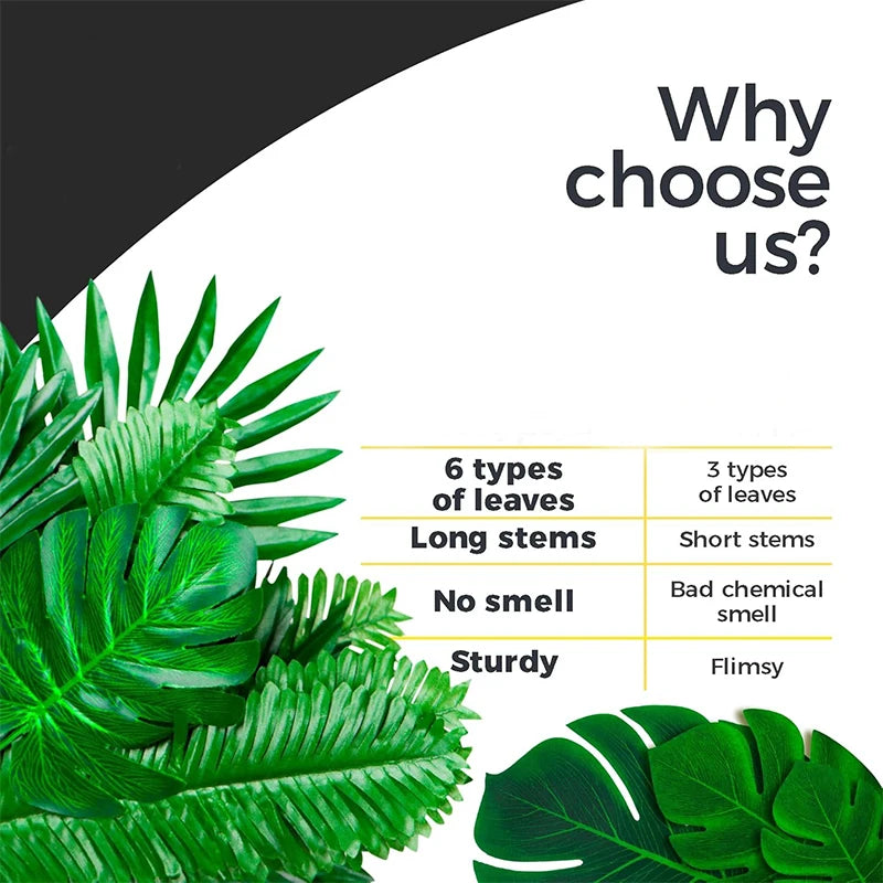 6/12pcs Artificial Palm Leaves – Green Silk Turtle Leaves for Party Decor