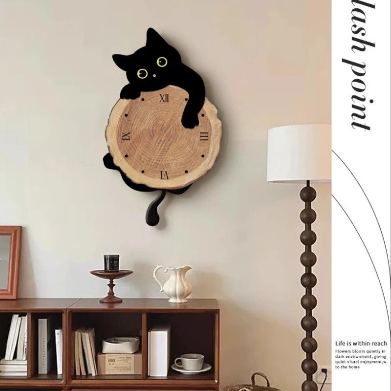 Creative Cat Wall Clock – Cartoon Silent Quartz Swing Tail Clock Decoration