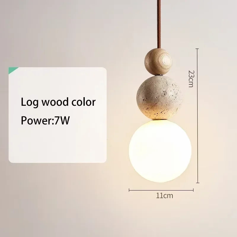 Wood and Stone Pendant Light – Small Ceiling Lamp for Home Decoration