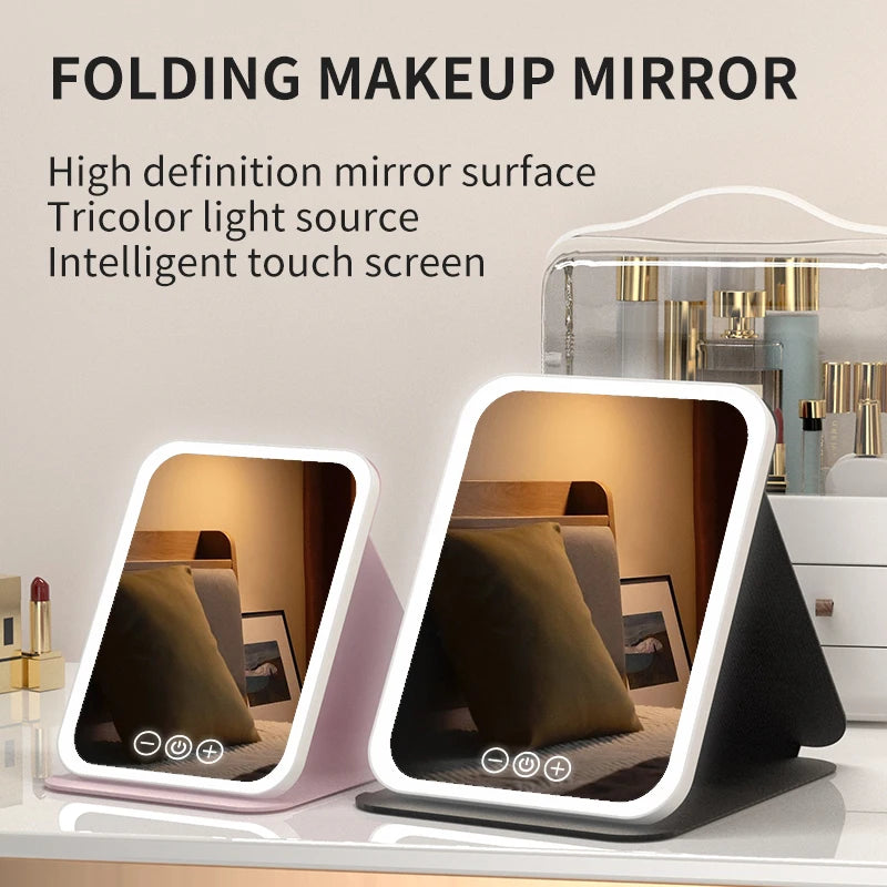 Portable Vanity Mirror – Rechargeable 3-Color LED Light Makeup Mirror