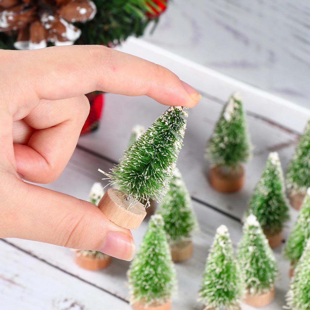 Set of Mini Christmas Trees – Artificial Wooden Pine Table Decorations