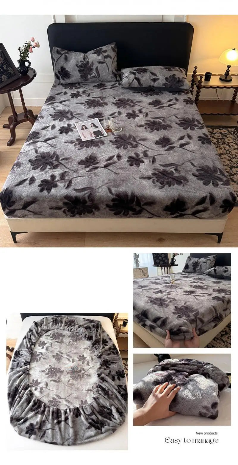 Warm Faux Rabbit Fur Fitted Sheet – Non-Slip Thick Mattress Cover with Elastic Band