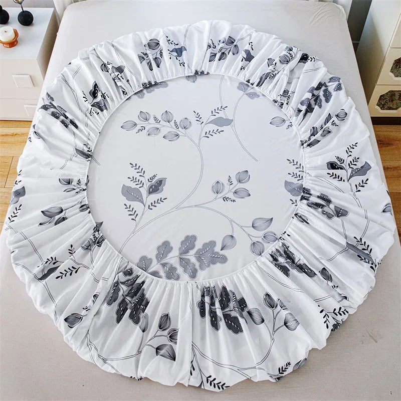 Plant Flower Printed Fitted Sheet – Skin-Friendly Mattress Protector with Deep Pocket (Double/Queen)