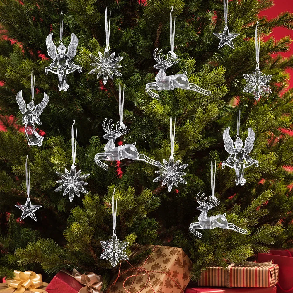 Clear Snowflake Christmas Ornaments – Set of 2 or 6 Hanging Decorations