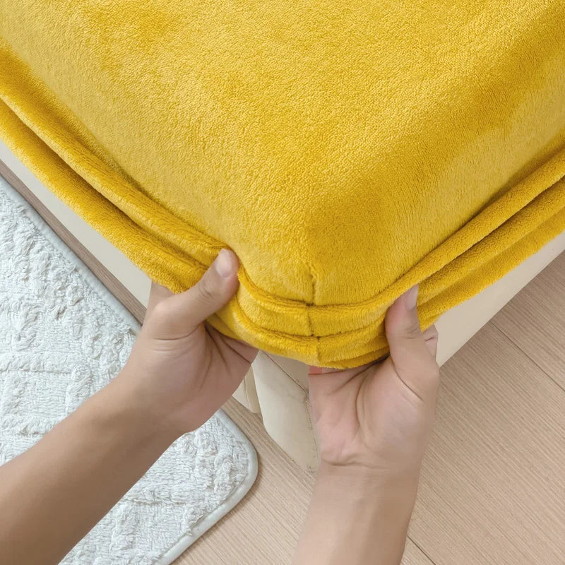 Warm Thick Flannel Fleece Bed Sheet – Solid Color, All-Inclusive Fitted Mattress Cover (Single/Queen/King)