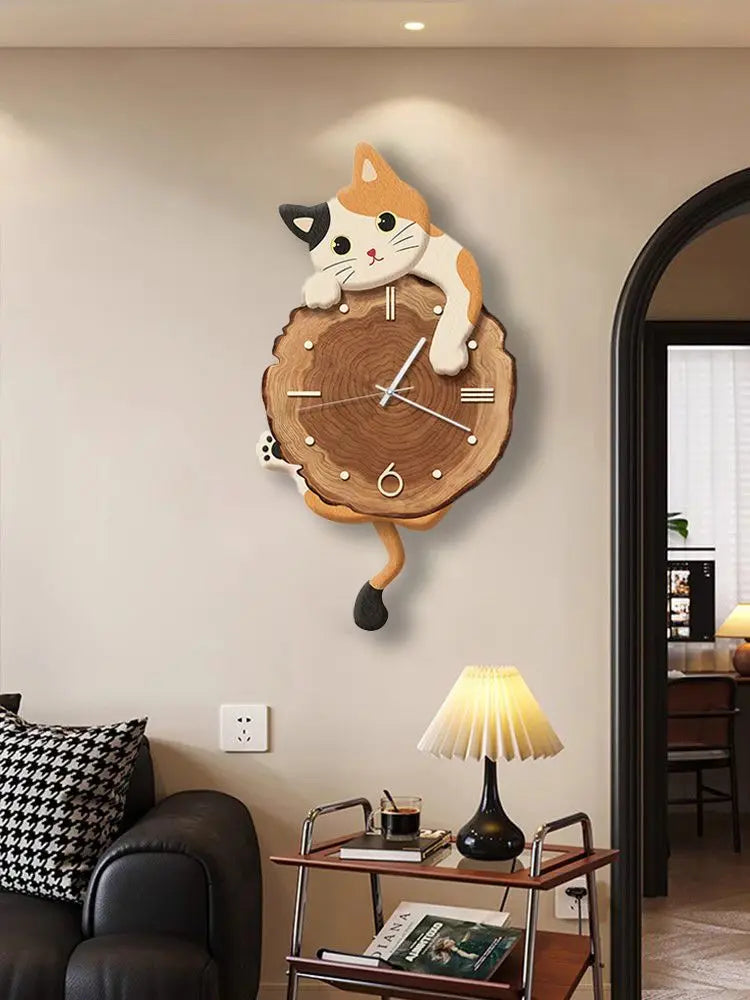 Creative Cat Wall Clock – Cartoon Silent Quartz Swing Tail Clock Decoration