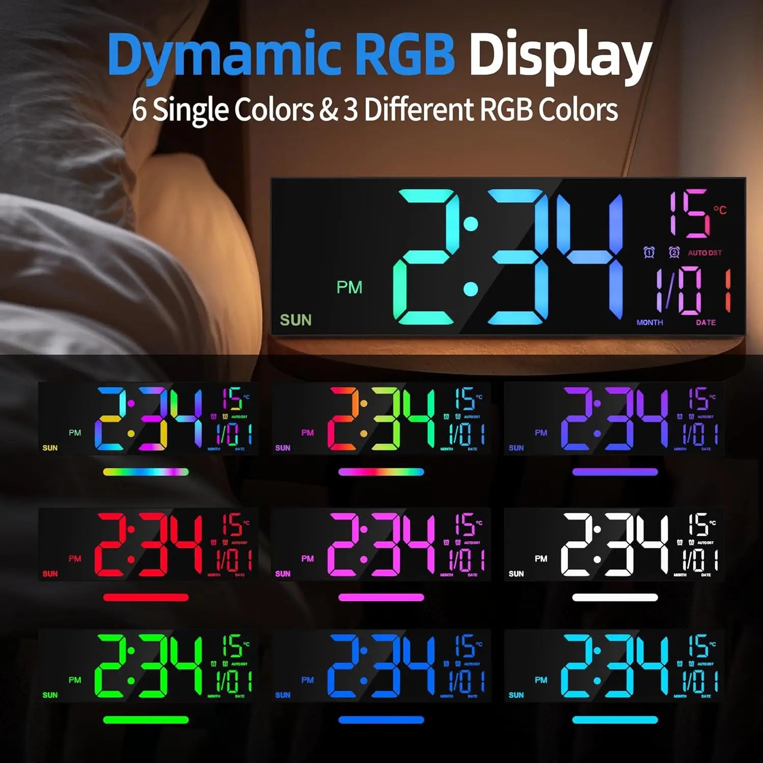 Big LED Display Alarm Clock – 16.2" Digital Wall Clock with Remote